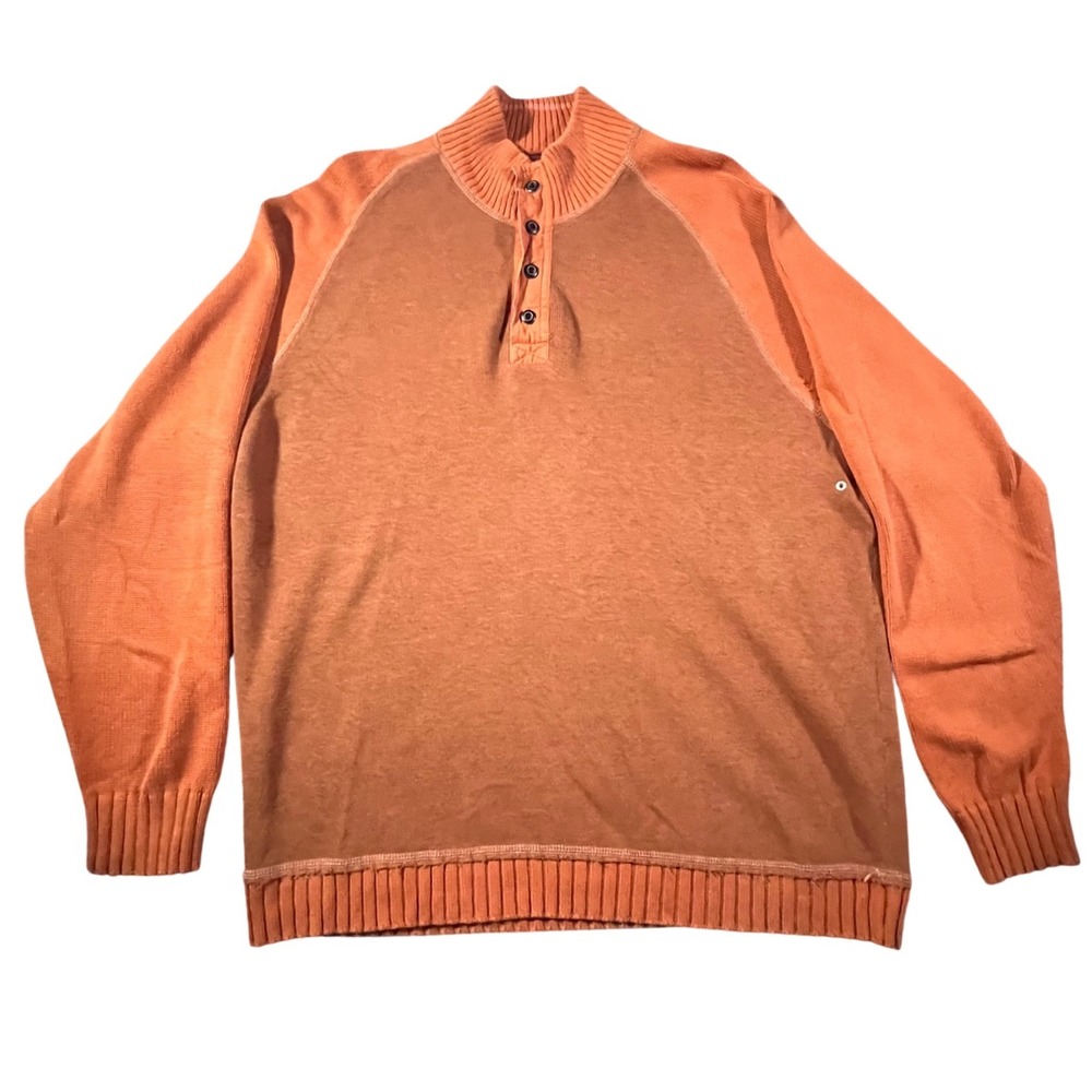 Tommy Bahama Henley Sweater Mens XL Orange Mock‎ Neck 100% Cotton Mixed Knit